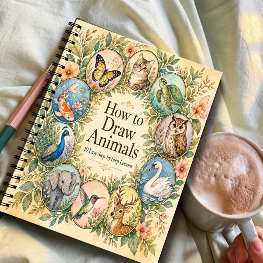Animal & Plant Painting Notebook, Simple & Easy-To-Learn Painting Tutorial, Art Painting Guidance, Spiral Bound For Easy Flipping, Multiple Styles Available (Pen Not Included)