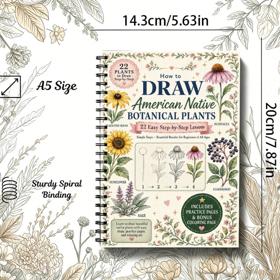Animal & Plant Painting Notebook, Simple & Easy-To-Learn Painting Tutorial, Art Painting Guidance, Spiral Bound For Easy Flipping, Multiple Styles Available (Pen Not Included)