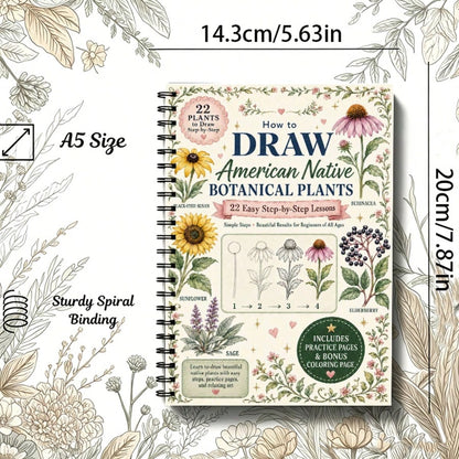 Animal & Plant Painting Notebook, Simple & Easy-To-Learn Painting Tutorial, Art Painting Guidance, Spiral Bound For Easy Flipping, Multiple Styles Available (Pen Not Included)