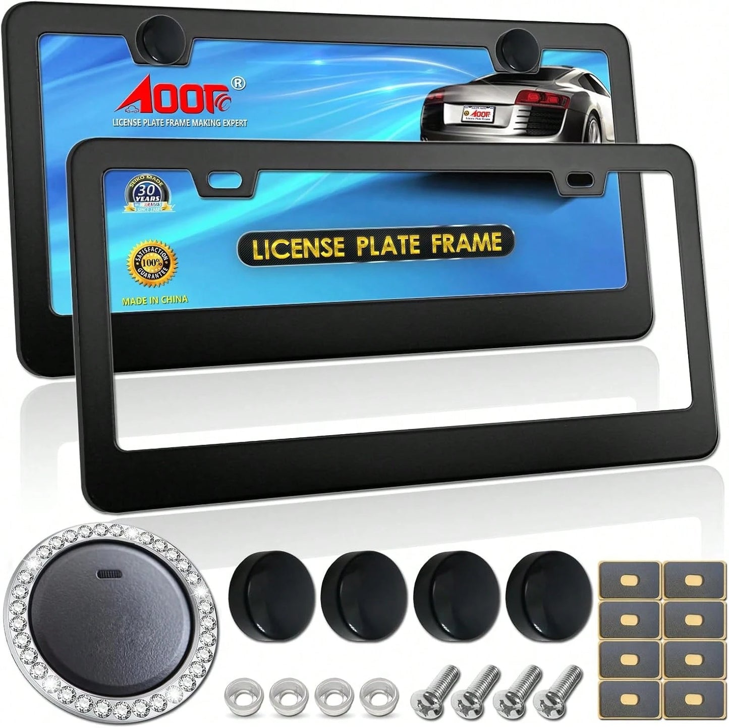 Aootf Black License Plate Frames, 2 Pack Aluminum Holder With Screws Caps| Matte Black Rustproof Metal, Wide Bottom Edge, Fits Front &Amp; Rear