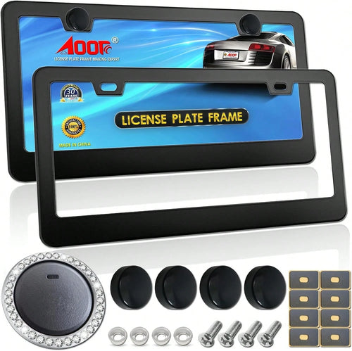 Aootf Black License Plate Frames, 2 Pack Aluminum Holder With Screws Caps| Matte Black Rustproof Metal, Wide Bottom Edge, Fits Front &Amp; Rear