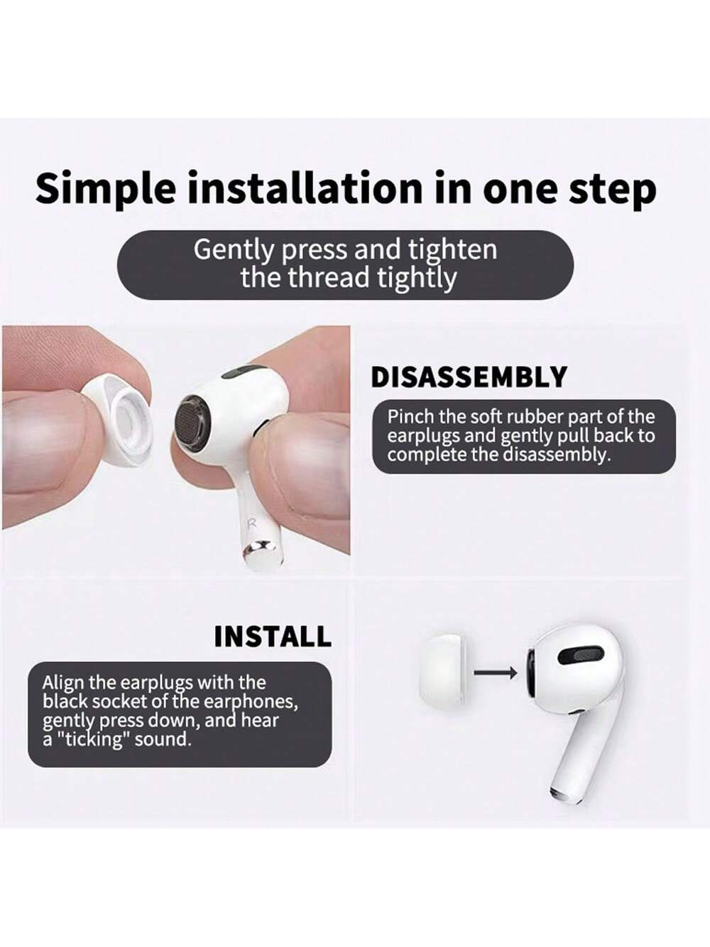 Apple [1 Cleaner Pen And 3-Pairs Ear Tips] Replacement Ear Tips With Noise Reduction Hole Compatible With Airpods Pro And AirPods Pro 2nd Generation, 3-In-1 Cleaner Kit Compatible With Airpods 1 2 3 P
