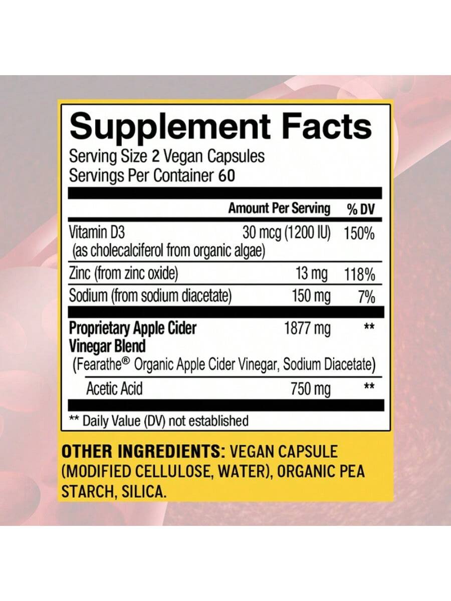 Apple Cider Vinegar Supplement- Contains 1877mg ACV Blend And 750mg Acetic Acid- Immune System Support- 120 Capsules