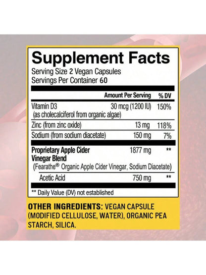 Apple Cider Vinegar Supplement- Contains 1877mg ACV Blend And 750mg Acetic Acid- Immune System Support- 120 Capsules