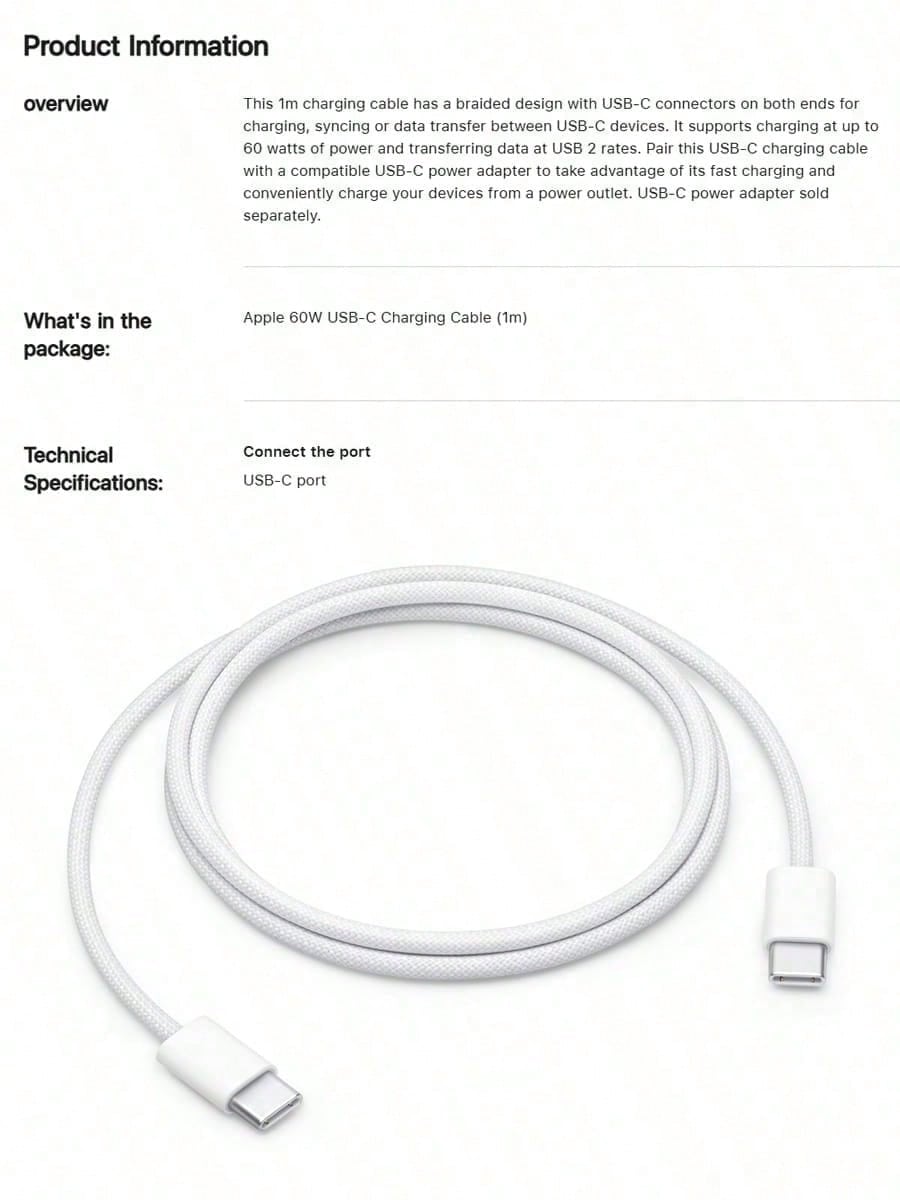 Apple USB-C Braided Charging Cable (1 Meter/2 Meter) Apple Genuine Charging Cable Apple Phone Original Charging Cable