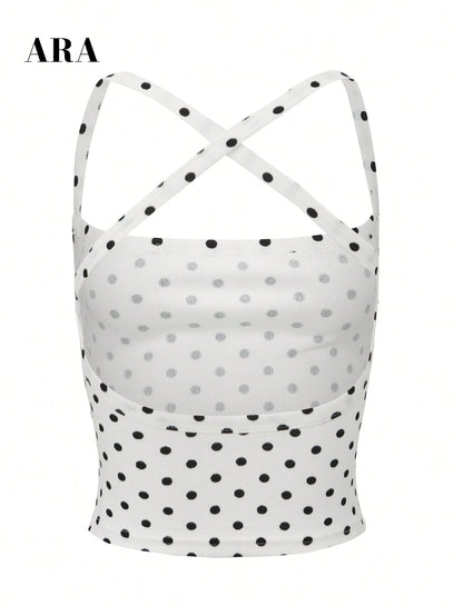 ARA CHIC Women's White With Black Dots Sexy Cross-Strap Slim Fit Tank Top, Sporty Casual Fashionable Versatile Top, Beach Vacation New Spring 2026