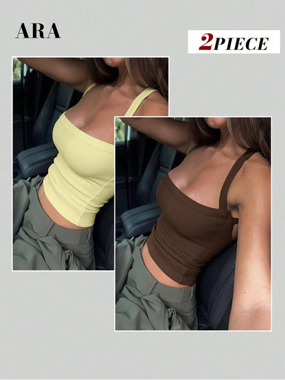 ARA Women's Brown And White Striped Sexy Cross-Strap Camisole High-Elasticity Slim Fit Vest, Sporty Casual Fashionable Versatile Top, Beach Vacation