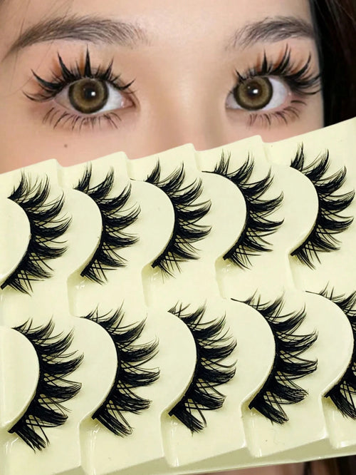 Asiteo 5 Pairs Cartoon Style Natural Long Cosplay Makeup Criss-Cross Big Eyes Lashes Cat Eye False Eyelashes