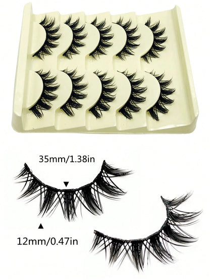 Asiteo 5 Pairs Cartoon Style Natural Long Cosplay Makeup Criss-Cross Big Eyes Lashes Cat Eye False Eyelashes