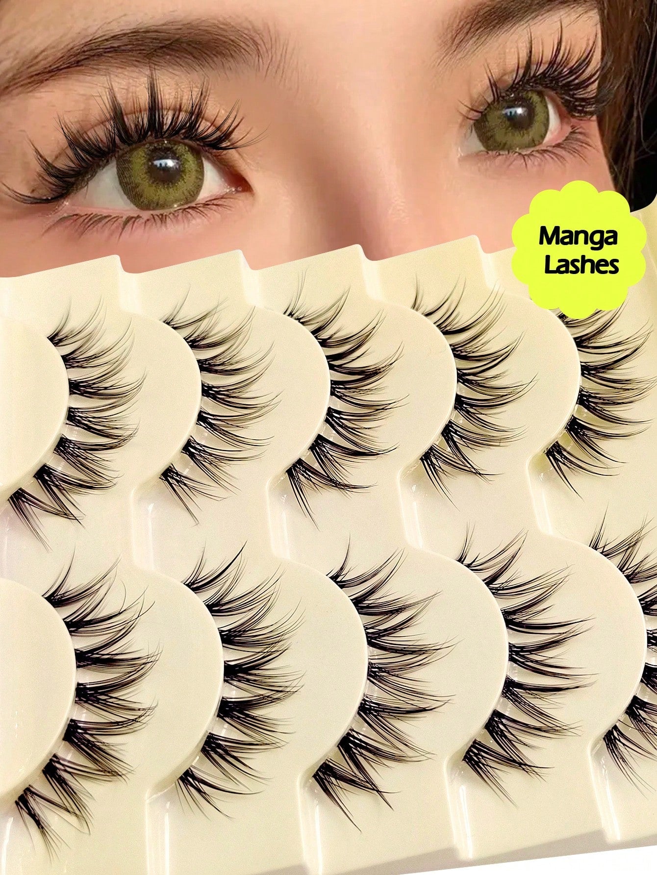 Asiteo 5 Pairs Cartoon Style Natural Long Cosplay Makeup Criss-Cross Big Eyes Lashes Cat Eye False Eyelashes