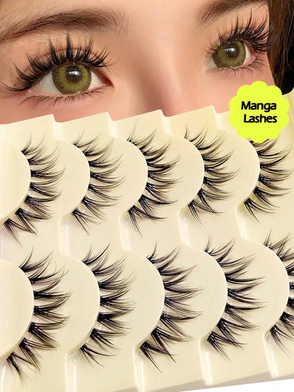 Asiteo 5 Pairs Cartoon Style Natural Long Cosplay Makeup Criss-Cross Big Eyes Lashes Cat Eye False Eyelashes