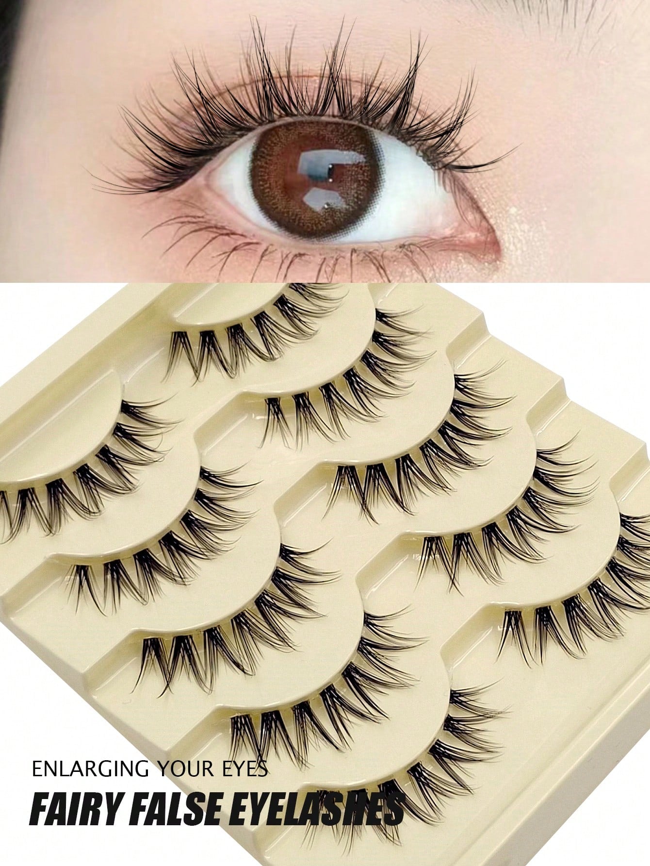 Asiteo 5 Pairs Cartoon Style Natural Long Cosplay Makeup Criss-Cross Big Eyes Lashes Cat Eye False Eyelashes