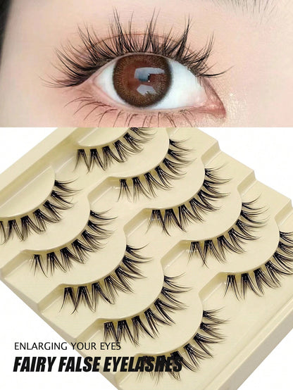 Asiteo 5 Pairs Cartoon Style Natural Long Cosplay Makeup Criss-Cross Big Eyes Lashes Cat Eye False Eyelashes