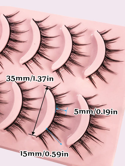 Asiteo 5 Pairs Manga Eyelashes Natural Soft Wispy Full Strip False Eyelashes Cross Reusable
