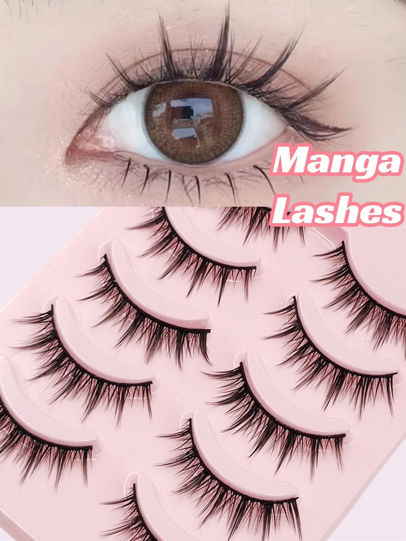 Asiteo 5 Pairs Manga Eyelashes Natural Soft Wispy Full Strip False Eyelashes Cross Reusable