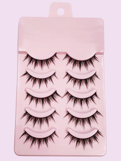 Asiteo 5 Pairs Manga Eyelashes Natural Soft Wispy Full Strip False Eyelashes Cross Reusable