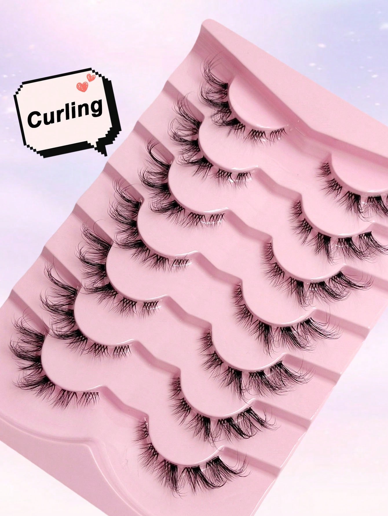 Asiteo 7 Pairs End Eye Elongated Lashes Cat/Fox Eye Faux Mink Eyelashes Clear Band False Eyelashes, Natural & Fluffy Crossed Lashes Suitable For Daily Life And Work
