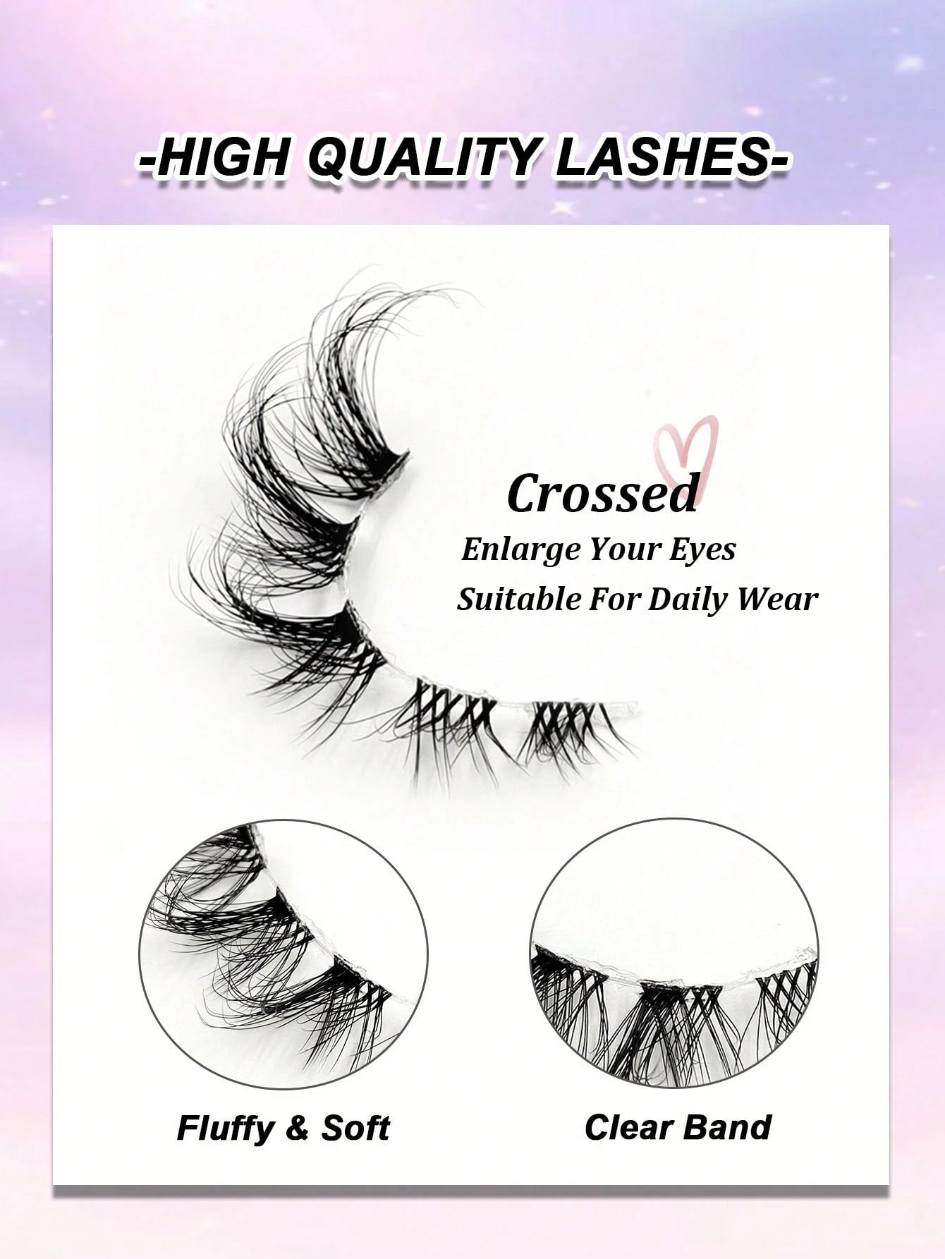 Asiteo 7 Pairs End Eye Elongated Lashes Cat/Fox Eye Faux Mink Eyelashes Clear Band False Eyelashes, Natural & Fluffy Crossed Lashes Suitable For Daily Life And Work