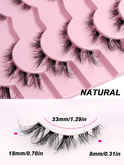 Asiteo 7 Pairs End Eye Elongated Lashes Cat/Fox Eye Faux Mink Eyelashes Clear Band False Eyelashes, Natural & Fluffy Crossed Lashes Suitable For Daily Life And Work