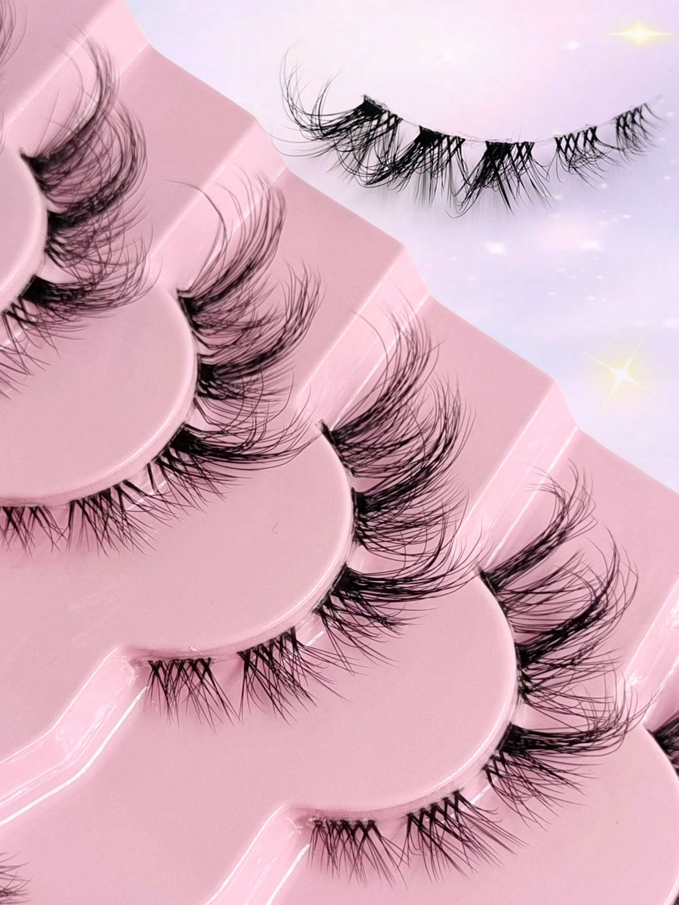 Asiteo 7 Pairs End Eye Elongated Lashes Cat/Fox Eye Faux Mink Eyelashes Clear Band False Eyelashes, Natural & Fluffy Crossed Lashes Suitable For Daily Life And Work