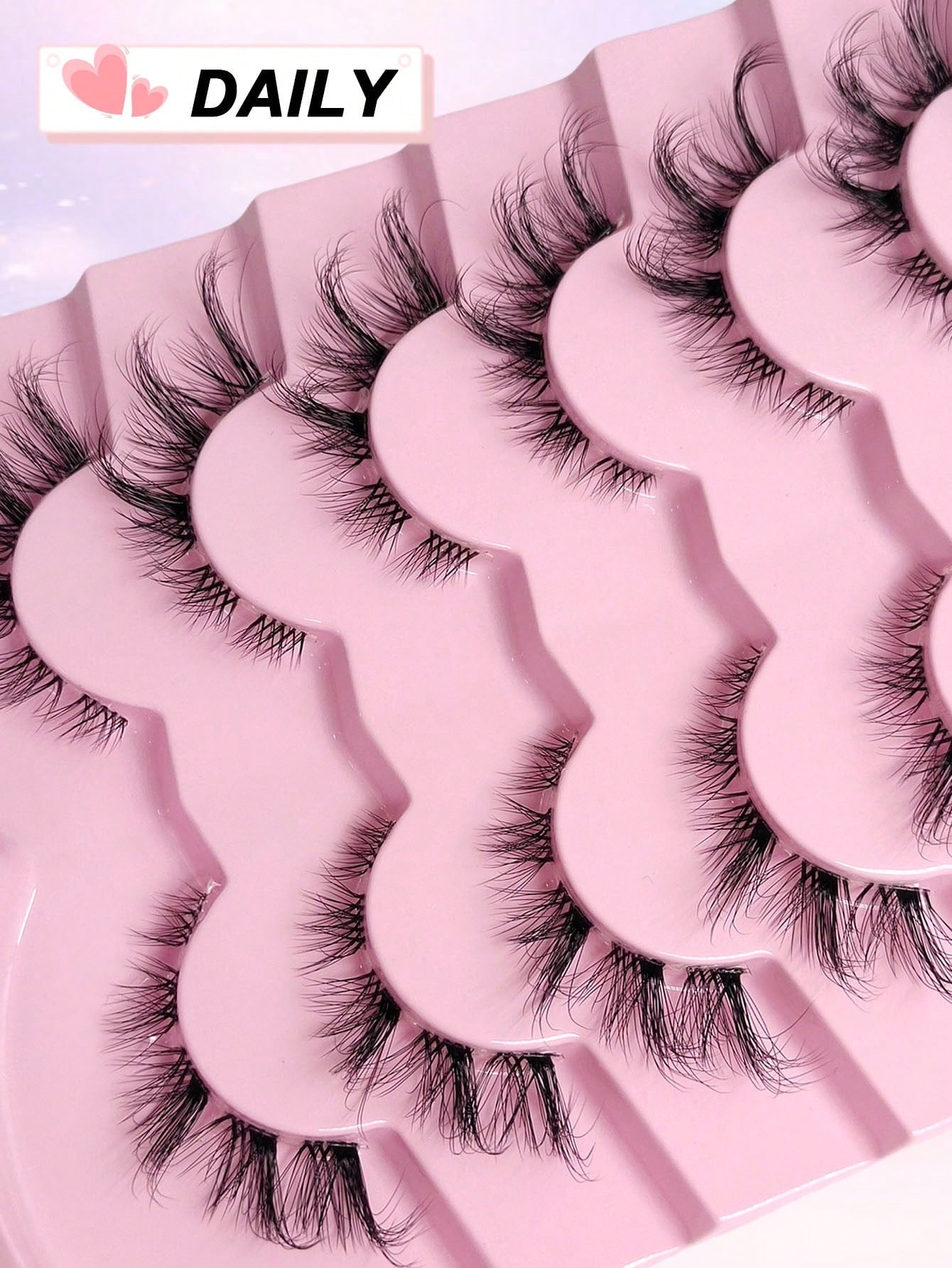Asiteo 7 Pairs End Eye Elongated Lashes Cat/Fox Eye Faux Mink Eyelashes Clear Band False Eyelashes, Natural & Fluffy Crossed Lashes Suitable For Daily Life And Work