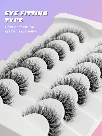 Asiteo 7 Pairs Natural Fiber Long False Eyelashes, Reusable Soft & Thick Curled Lengthening Fiber False Lashes, Strip Eyelashes