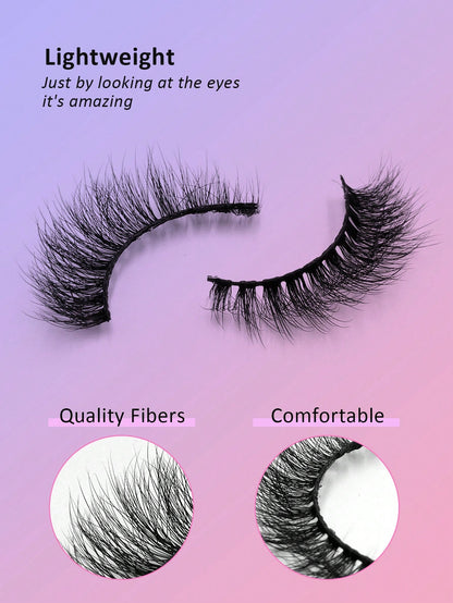 Asiteo 7 Pairs Natural Fiber Long False Eyelashes, Reusable Soft & Thick Curled Lengthening Fiber False Lashes, Strip Eyelashes