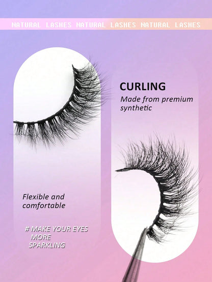 Asiteo 7 Pairs Natural Fiber Long False Eyelashes, Reusable Soft & Thick Curled Lengthening Fiber False Lashes, Strip Eyelashes
