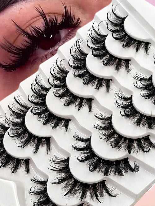 Asiteo 7 Pairs Wet Look False Eyelashes, Faux Mink, Natural Curly, Thick & Long, Fluffy Fairy Cat Eye Makeup, Suitable For Festivals, Masquerade Balls, Reusable