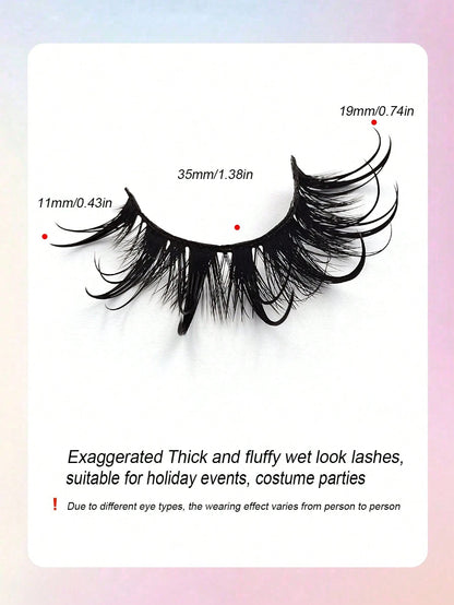 Asiteo 7 Pairs Wet Look False Eyelashes, Faux Mink, Natural Curly, Thick & Long, Fluffy Fairy Cat Eye Makeup, Suitable For Festivals, Masquerade Balls, Reusable
