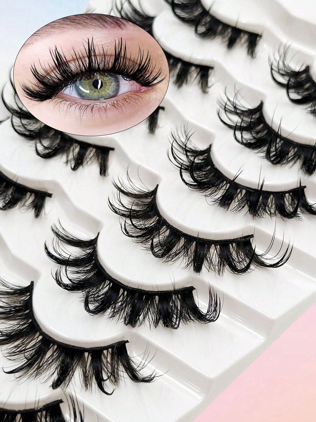 Asiteo 7 Pairs Wet Look False Eyelashes, Faux Mink, Natural Curly, Thick & Long, Fluffy Fairy Cat Eye Makeup, Suitable For Festivals, Masquerade Balls, Reusable