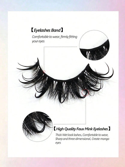Asiteo 7 Pairs Wet Look False Eyelashes, Faux Mink, Natural Curly, Thick & Long, Fluffy Fairy Cat Eye Makeup, Suitable For Festivals, Masquerade Balls, Reusable