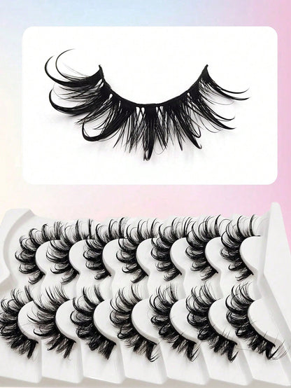 Asiteo 7 Pairs Wet Look False Eyelashes, Faux Mink, Natural Curly, Thick & Long, Fluffy Fairy Cat Eye Makeup, Suitable For Festivals, Masquerade Balls, Reusable