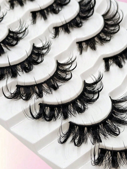 Asiteo 7 Pairs Wet Look False Eyelashes, Faux Mink, Natural Curly, Thick & Long, Fluffy Fairy Cat Eye Makeup, Suitable For Festivals, Masquerade Balls, Reusable
