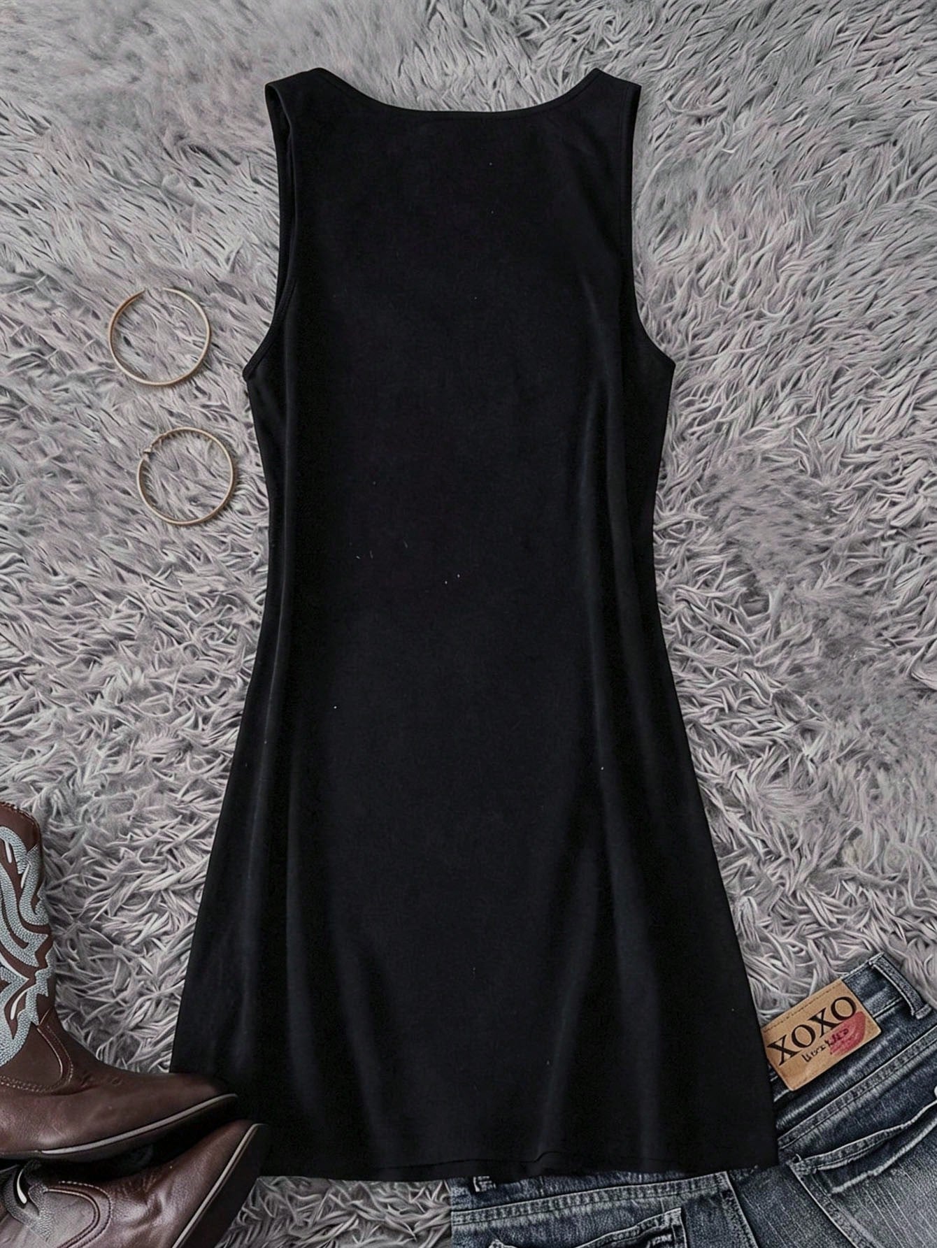 Attitoon Retro Rock Lips Graphic Casual Minimalist Round Neck Sleeveless Dress For Women, Suitable Summer,Summer Dresses Chic