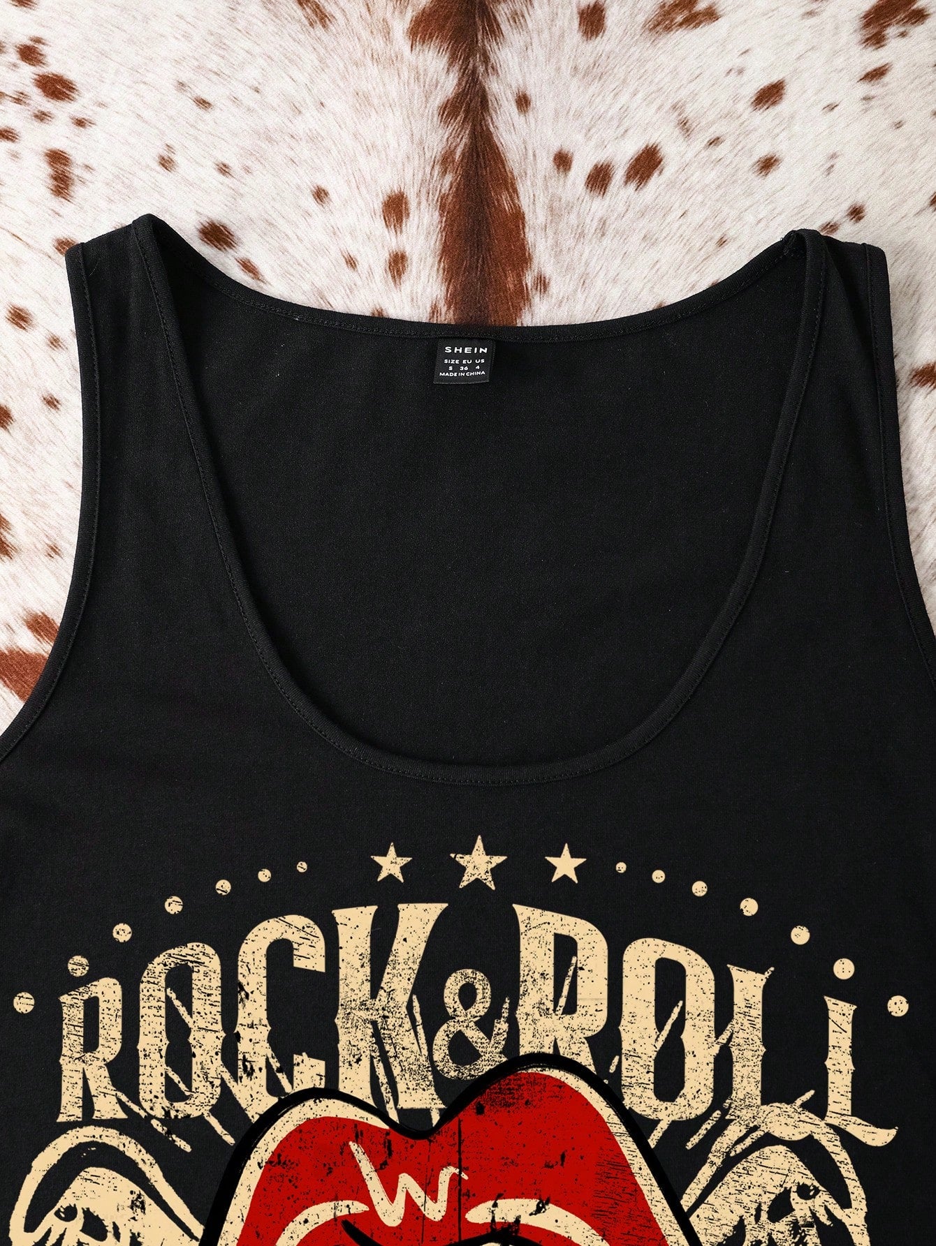 Attitoon Retro Rock Lips Graphic Casual Minimalist Round Neck Sleeveless Dress For Women, Suitable Summer,Summer Dresses Chic