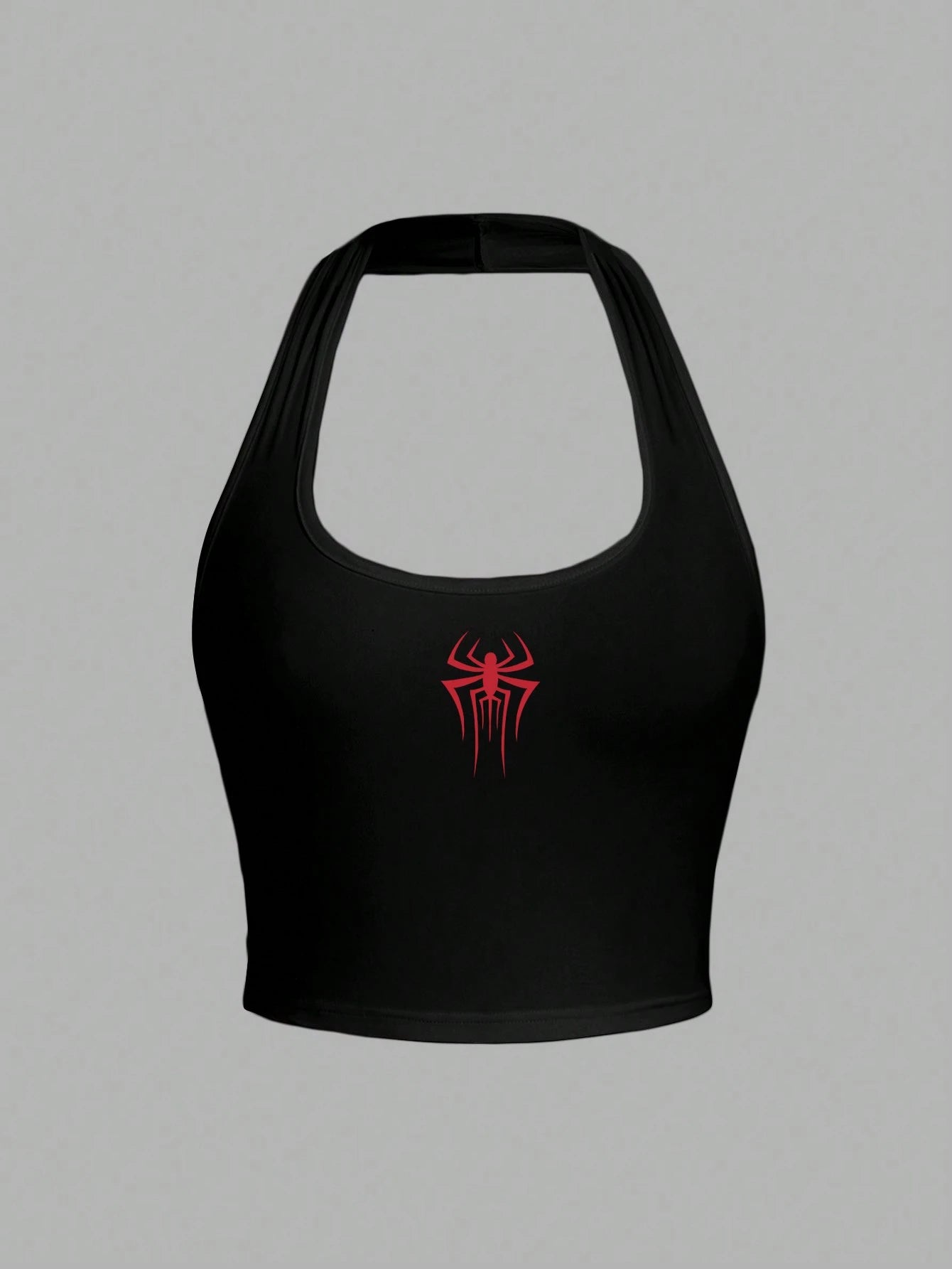 Attitoon Spider Graphic Halter Neck Fitted Tank Top For Women, Casual Summer
