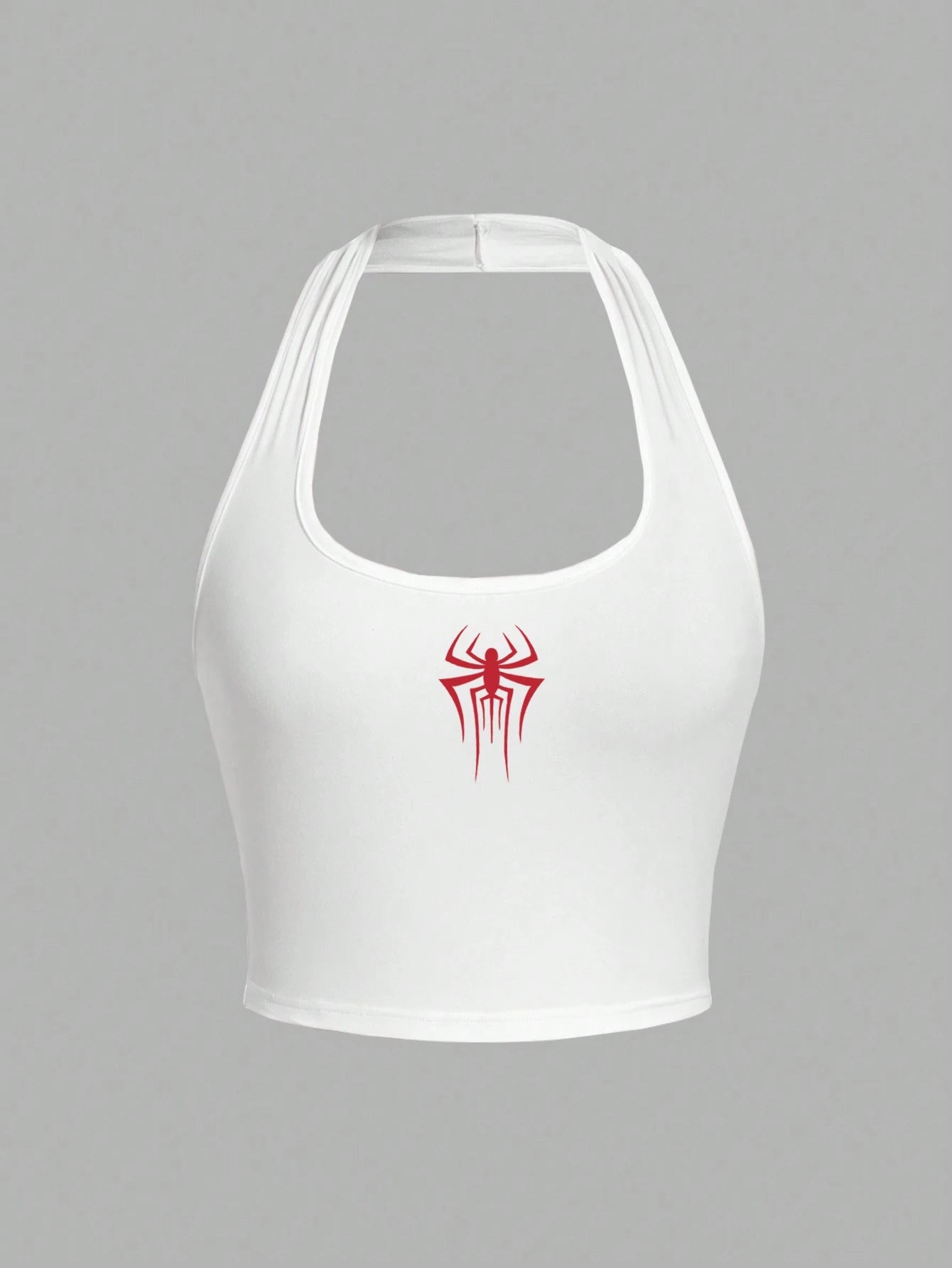 Attitoon Spider Graphic Halter Neck Fitted Tank Top For Women, Casual Summer
