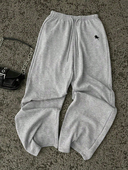 Attitoon Women's Casual Low-Waist Straight Leg Sweatpants, Gray Sweatpants, Casual, Y2K Style