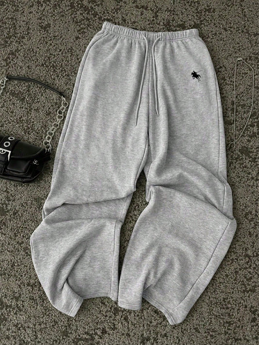 Attitoon Women's Casual Low-Waist Straight Leg Sweatpants, Gray Sweatpants, Casual, Y2K Style