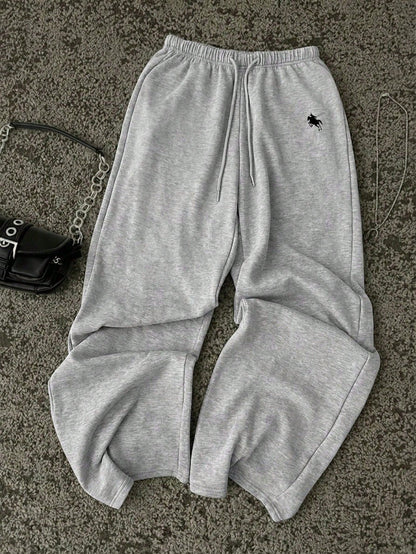 Attitoon Women's Casual Low-Waist Straight Leg Sweatpants, Gray Sweatpants, Casual, Y2K Style
