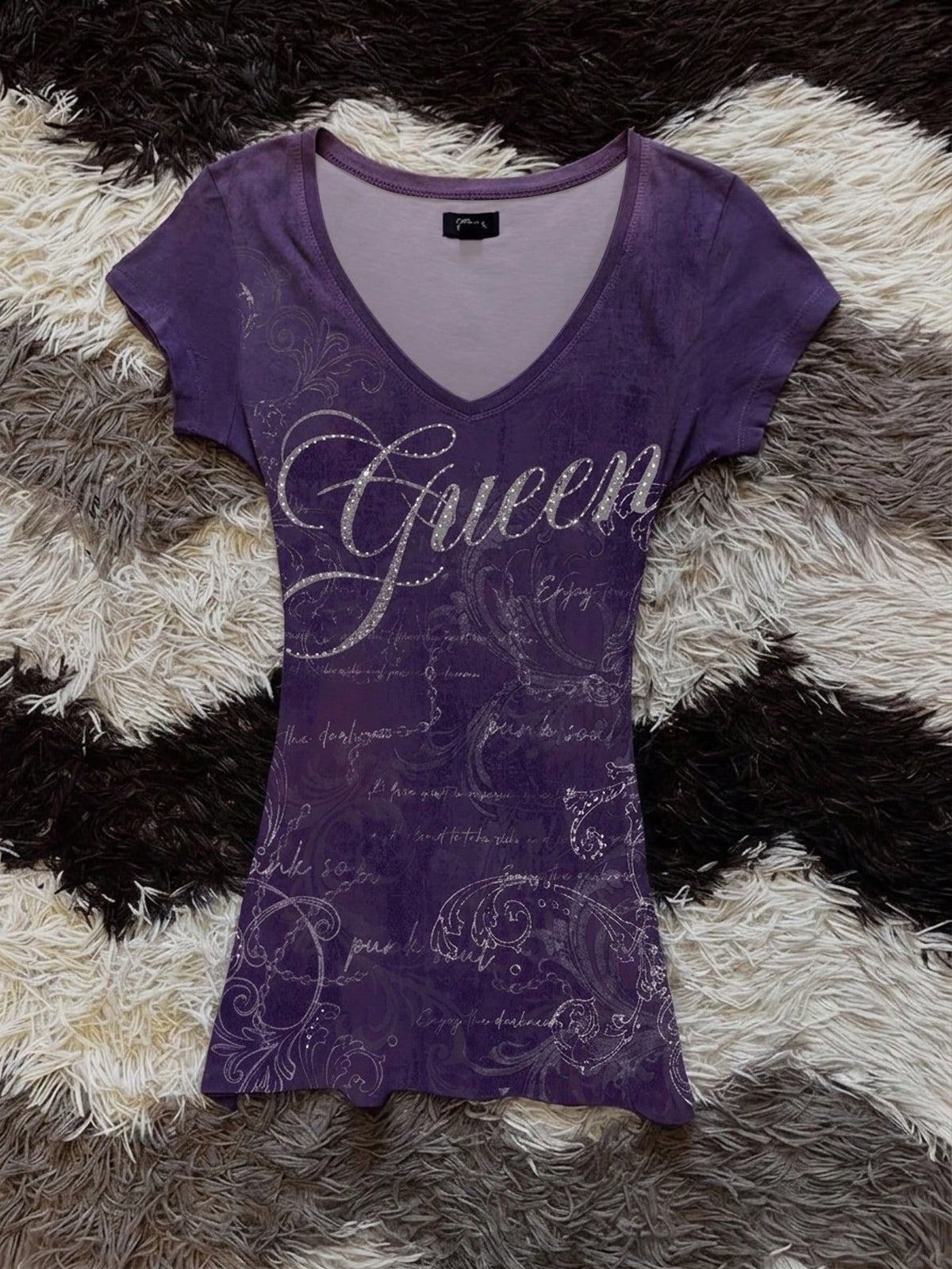 Attitoon Women's Casual Vintage Purple Short Sleeve T-Shirt, Vintage, Y2K, Streetwear, Suitable For Daily Commute, Date, Party, Autumn/Winter/Spring/Summer, Christmas, New Year, Thanksgiving, Party, W