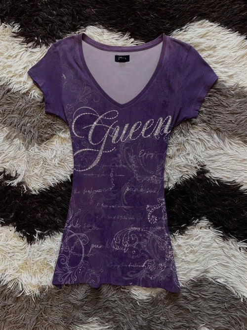 Attitoon Women's Casual Vintage Purple Short Sleeve T-Shirt, Vintage, Y2K, Streetwear, Suitable For Daily Commute, Date, Party, Autumn/Winter/Spring/Summer, Christmas, New Year, Thanksgiving, Party, W