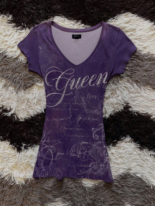Attitoon Women's Casual Vintage Purple Short Sleeve T-Shirt, Vintage, Y2K, Streetwear, Suitable For Daily Commute, Date, Party, Autumn/Winter/Spring/Summer, Christmas, New Year, Thanksgiving, Party, W
