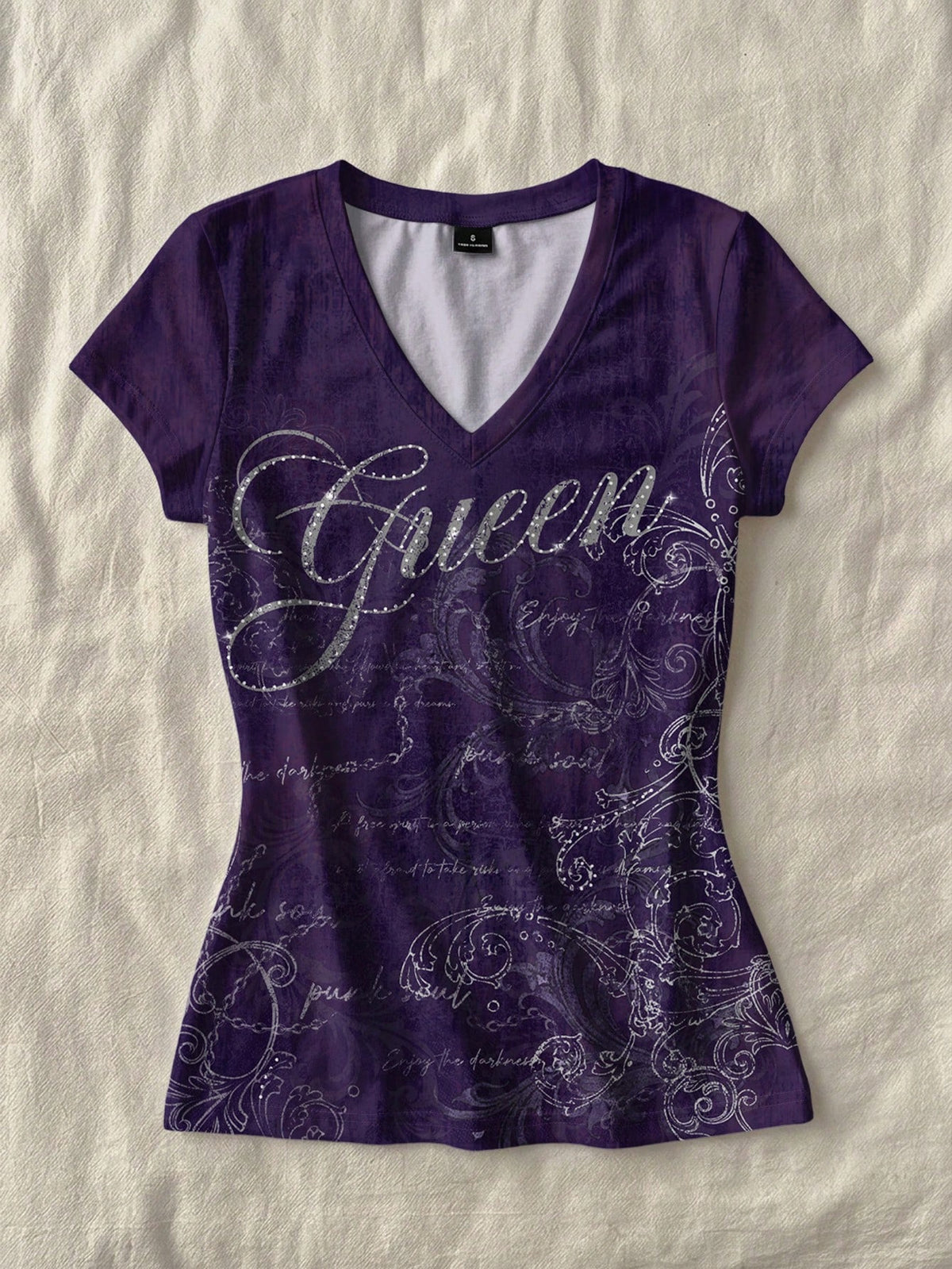 Attitoon Women's Casual Vintage Purple Short Sleeve T-Shirt, Vintage, Y2K, Streetwear, Suitable For Daily Commute, Date, Party, Autumn/Winter/Spring/Summer, Christmas, New Year, Thanksgiving, Party, W