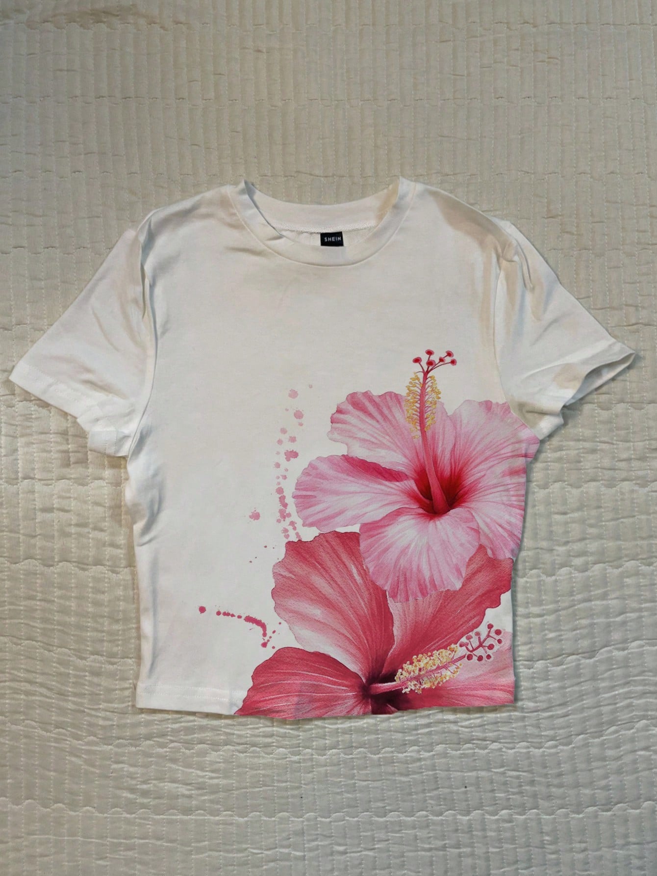 Attitoon Women Summer Floral/Hawaiian Print Short Sleeve Fitted T-Shirt Floral Top Tropical Top Suitable For Going Out