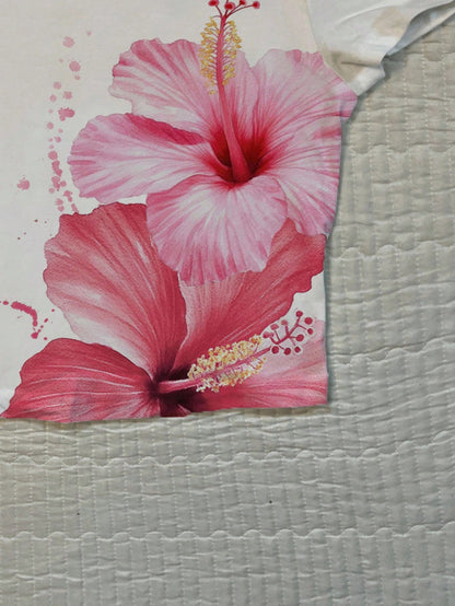 Attitoon Women Summer Floral/Hawaiian Print Short Sleeve Fitted T-Shirt Floral Top Tropical Top Suitable For Going Out