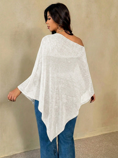 Auralis Plus Size Women's Solid Color Batwing Sleeve Asymmetric Hem Top Fall