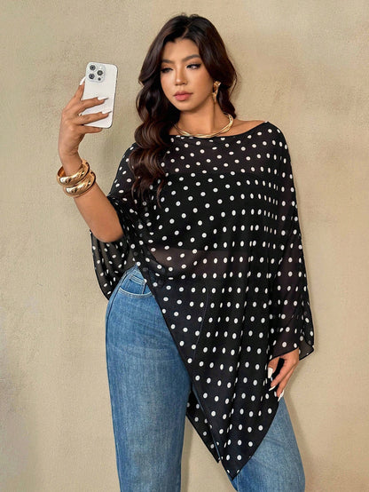 Auralis Plus Size Women's Solid Color Batwing Sleeve Asymmetric Hem Top Fall
