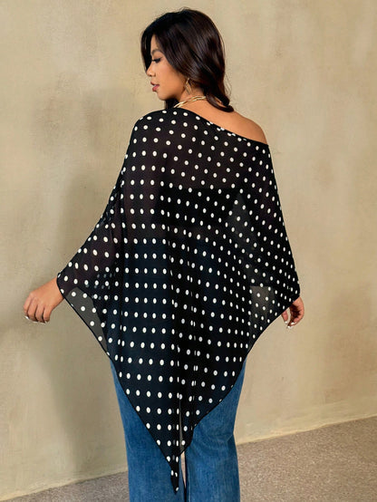 Auralis Plus Size Women's Solid Color Batwing Sleeve Asymmetric Hem Top Fall